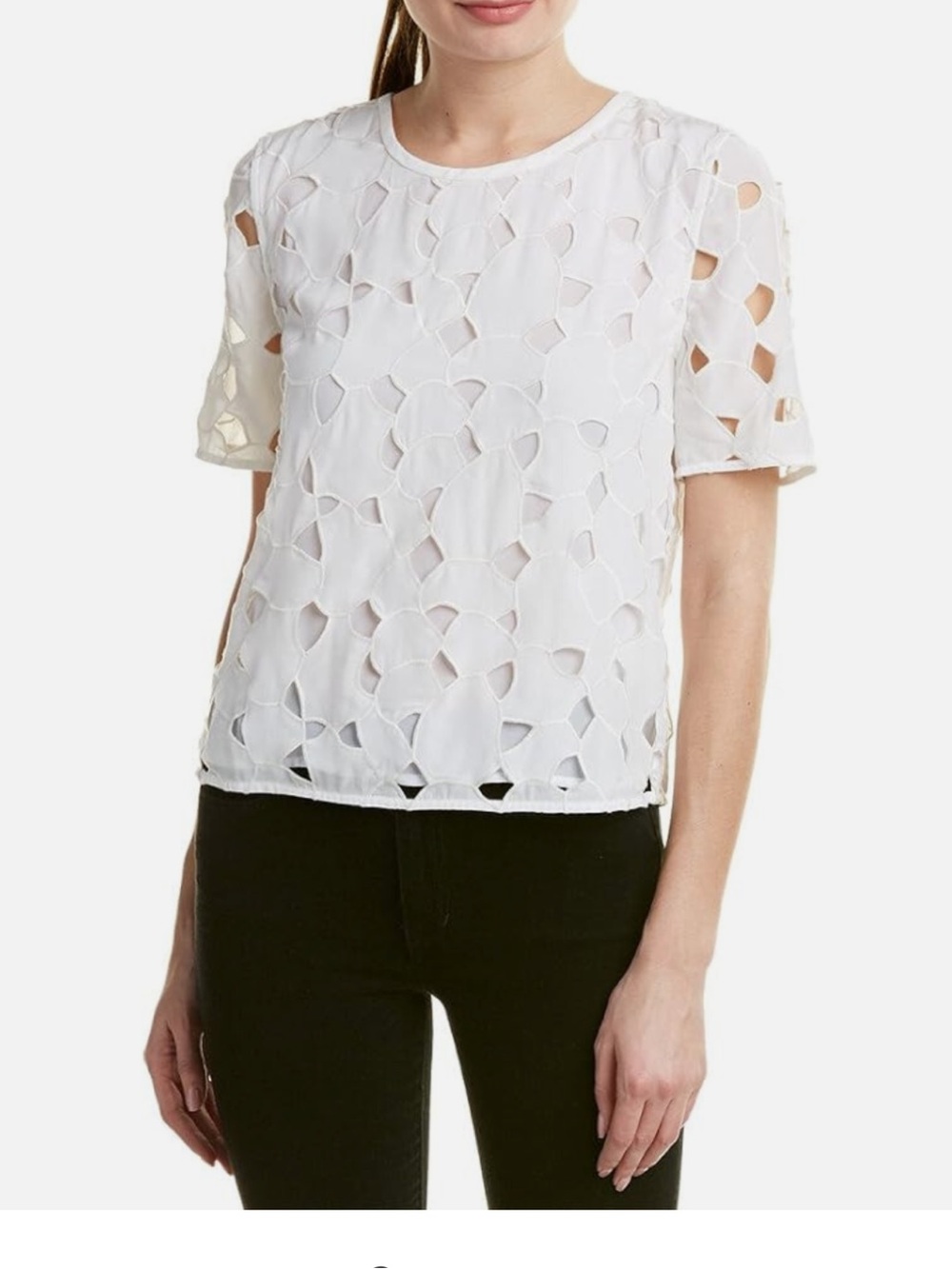 Equipment Off White Eyelet Short Sleeve Top 100% silk Size S/P